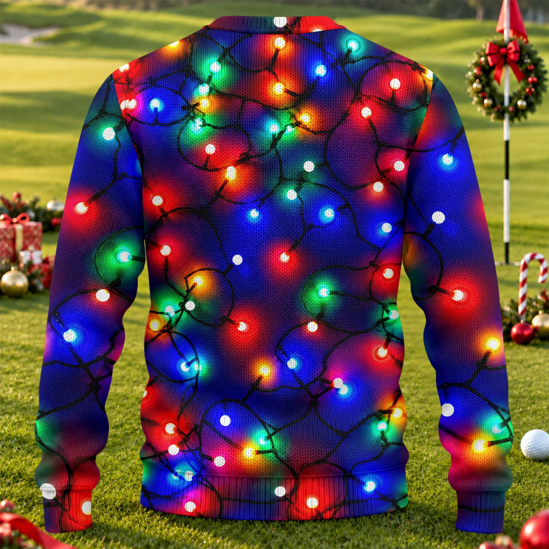 Colorful Bulb Lights Ugly Christmas Sweater, Golf Lover Gifts, Christmas Party Outfit