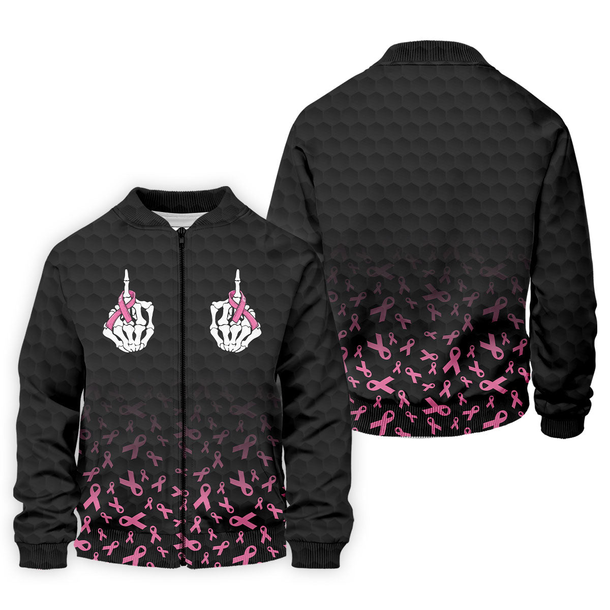 Two Skeleton Middle Fingers Breast Cancer Polo Shirt, Mens Polo Shirts, Mens Golf Apparel