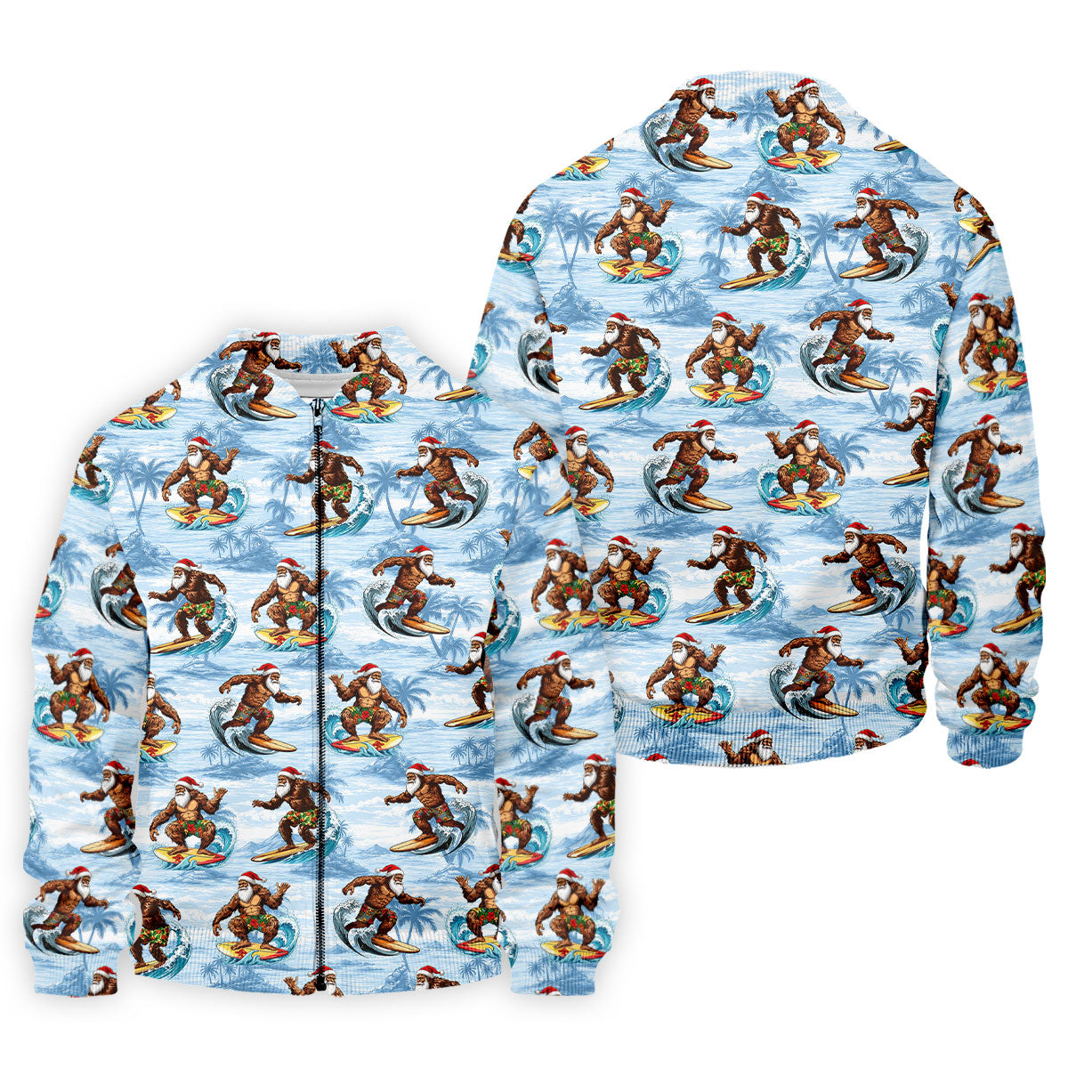 Funny Surfing Santa Bigfoot Christmas Polo Shirt, Mens Golf Polo, Hawaiian Golf Shirt