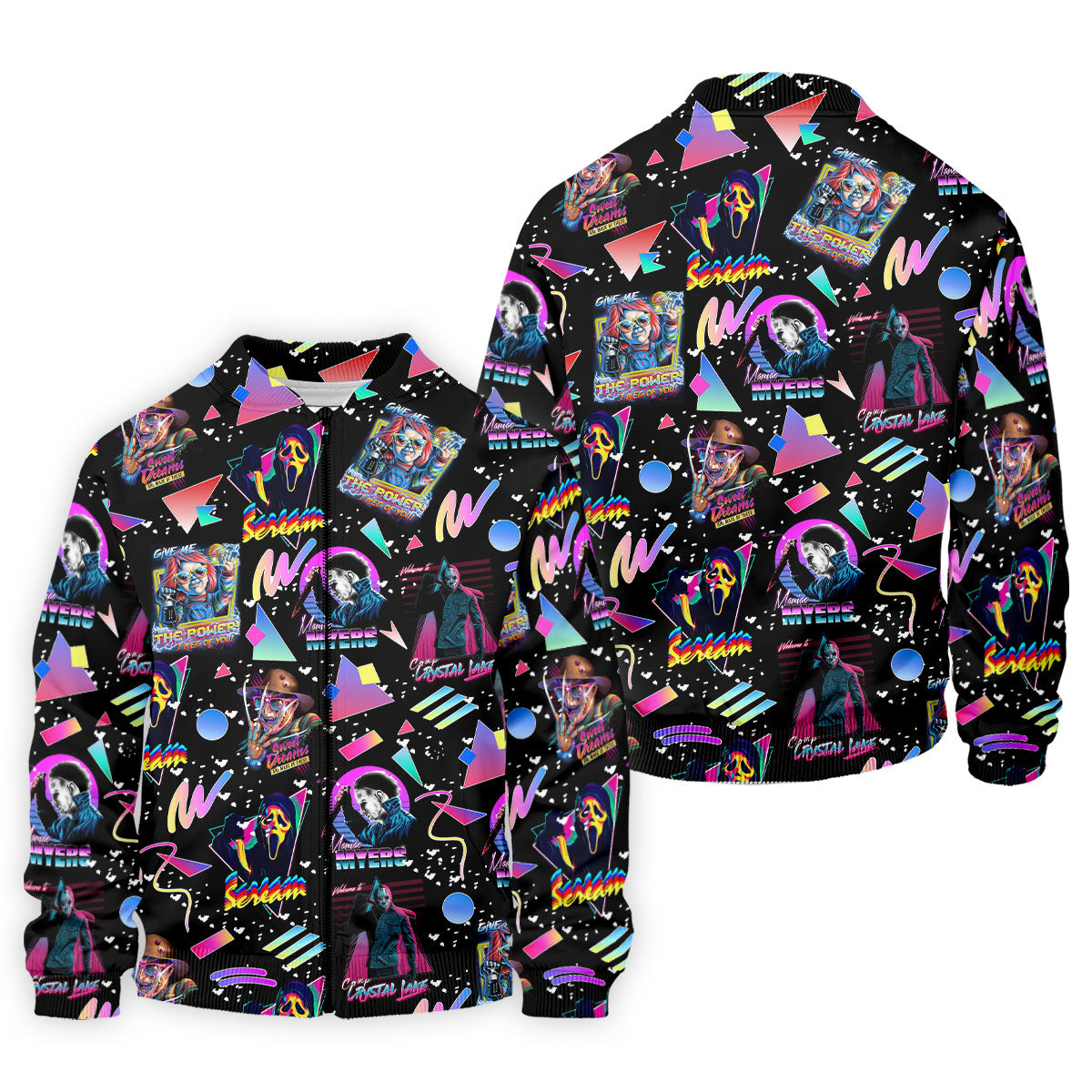 Retro Neon Horror Character Halloween Golf Shirt, Mens Golf Apparel, Hawaiian Golf Shirt