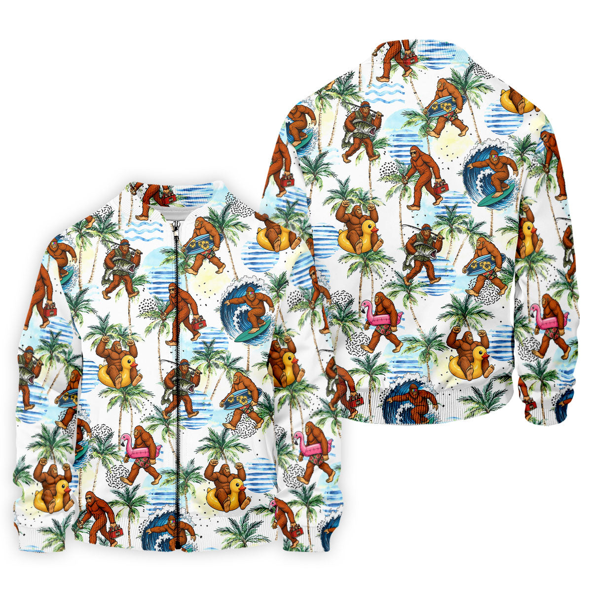 Tropical Bigfoot Surfing Fishing Beach Golf Shirt, Hawaiian Golf Shirt, Golf Apparel For Men, Mens Golf Shirts