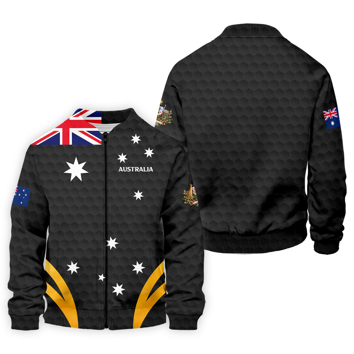 Australia Flag Print Golf Ball Pattern Black Golf Shirt, Australian Symbol Polo Shirts For Men