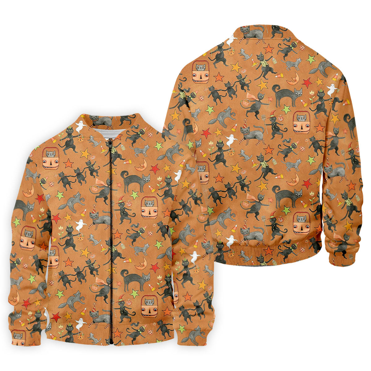 Vintage Black Cat Halloween Pattern Polo Shirt, Mens Golf Polo, Golf Apparel For Men