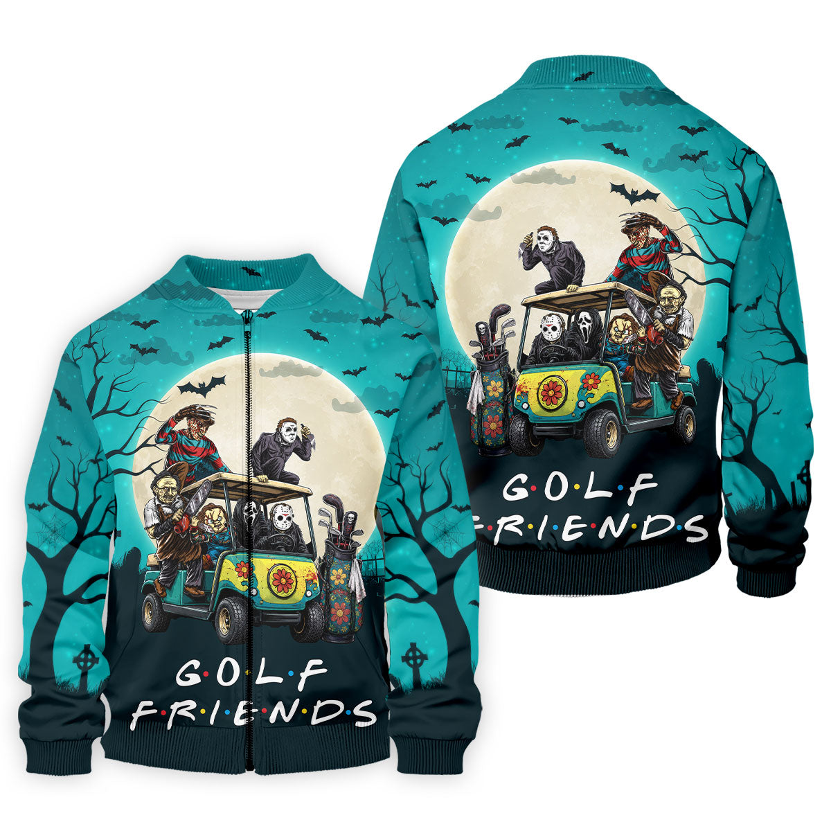 Horror Character Golf Cart Halloween Polo Shirt, Golf Shirts For Men, Halloween Shirt