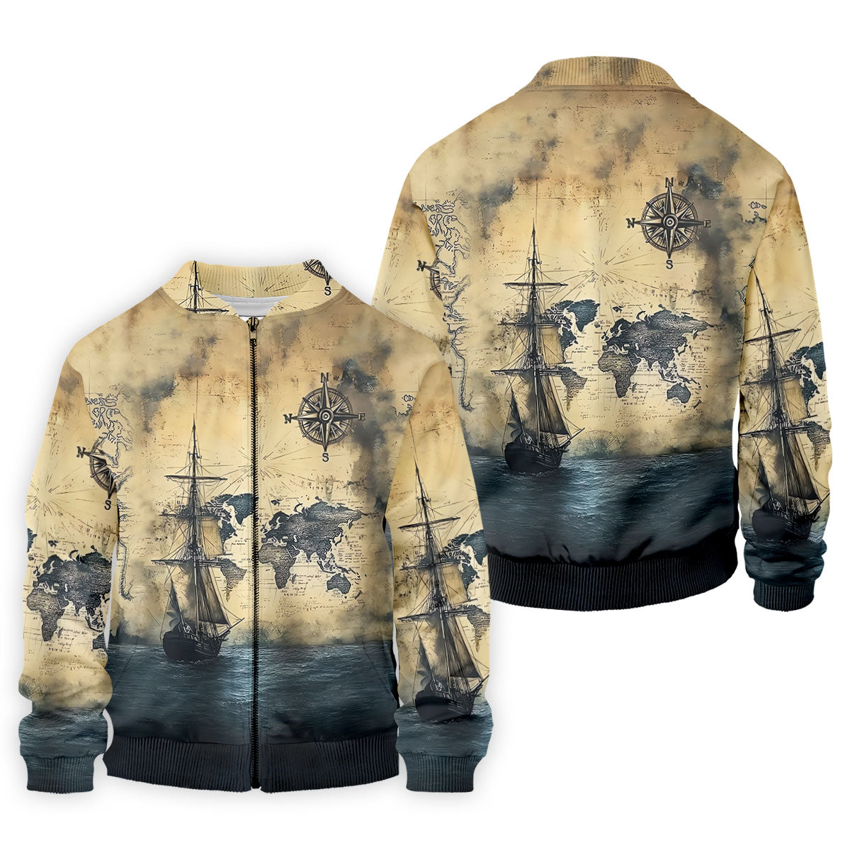 Vintage Ship Map Compass Ocean Golf Shirt, Hawaiian Golf Shirt, Mens Golf Shirts