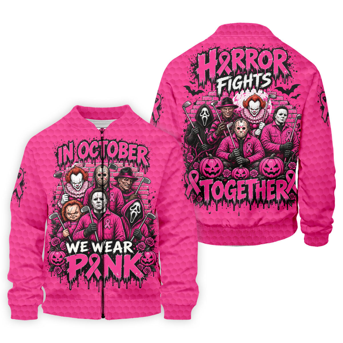 Horror Fights Together Pink Ribbon Polo Shirt, Golf Shirts For Men, Polo Shirts For Men