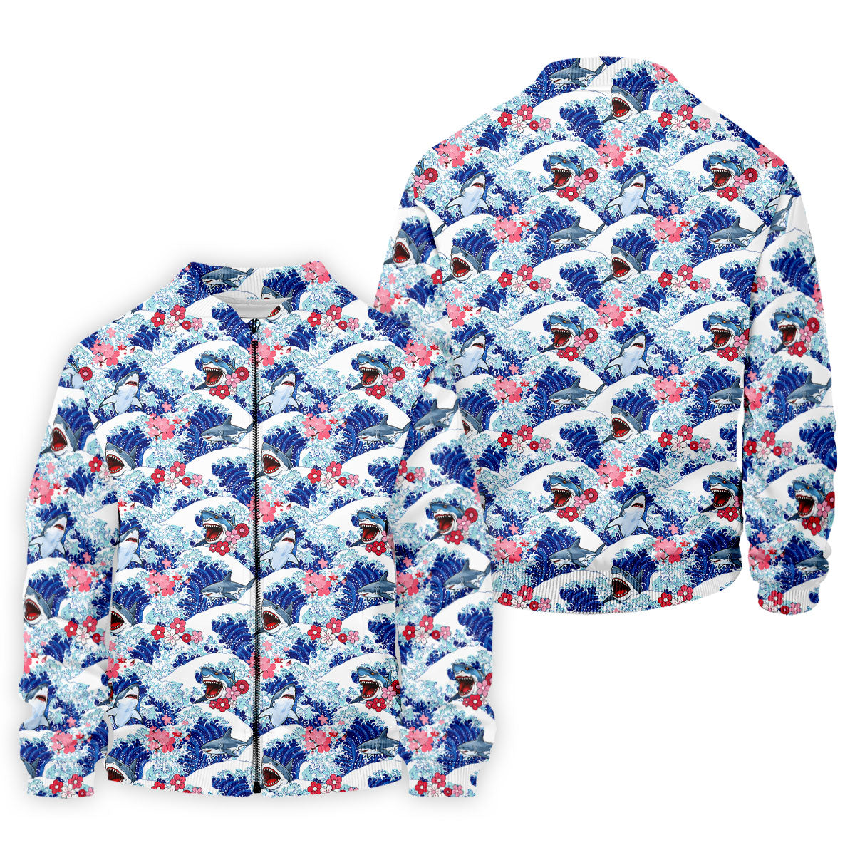 Funny Shark Japanese Wave Hawaiian Golf Shirt, Men's Golf Shirt, Polo Shirts For Men