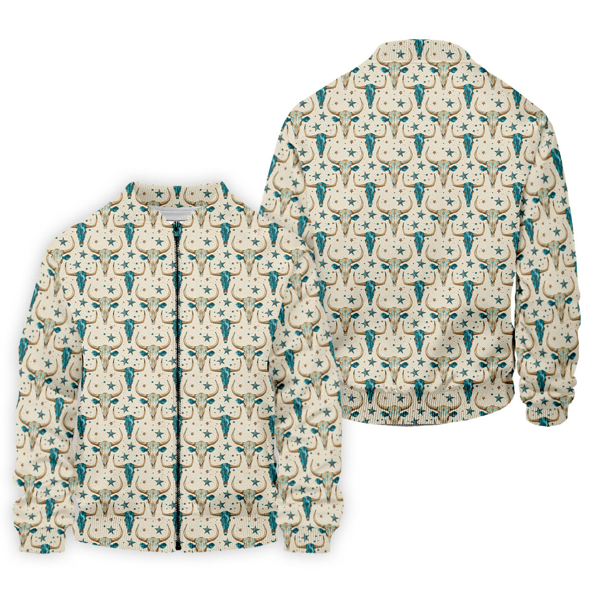 Cow Skulls Turquoise And Beige Western Theme Golf Tops For Men, Polo ShirtFor Men, Golf Shirts For Men
