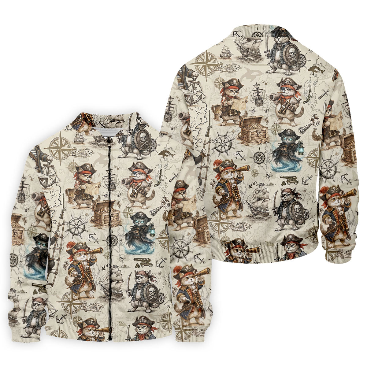 Vintage Pirate Cat Treasure Map Adventure Golf Shirt, Mens Polo Shirt, Hawaiian Golf Shirt, Golf Shirts For Men
