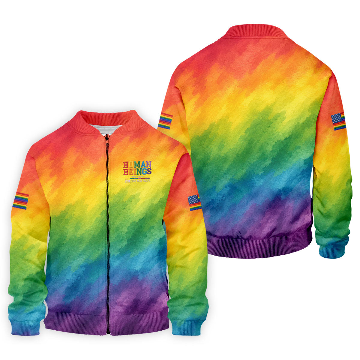 Human Beings LGBT Rainbow Golf Tops For Men, LGBT Pride Month Gradient Watercolor Polo Shirts For Men