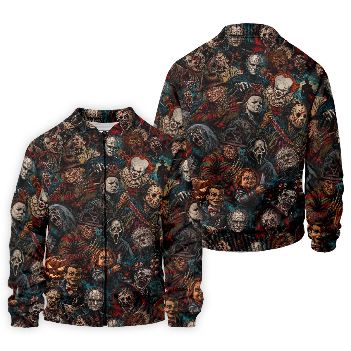 Dark Horror Character Collage Halloween Polo Shirt, Golf Apparel For Men, Mens Polo Shirts