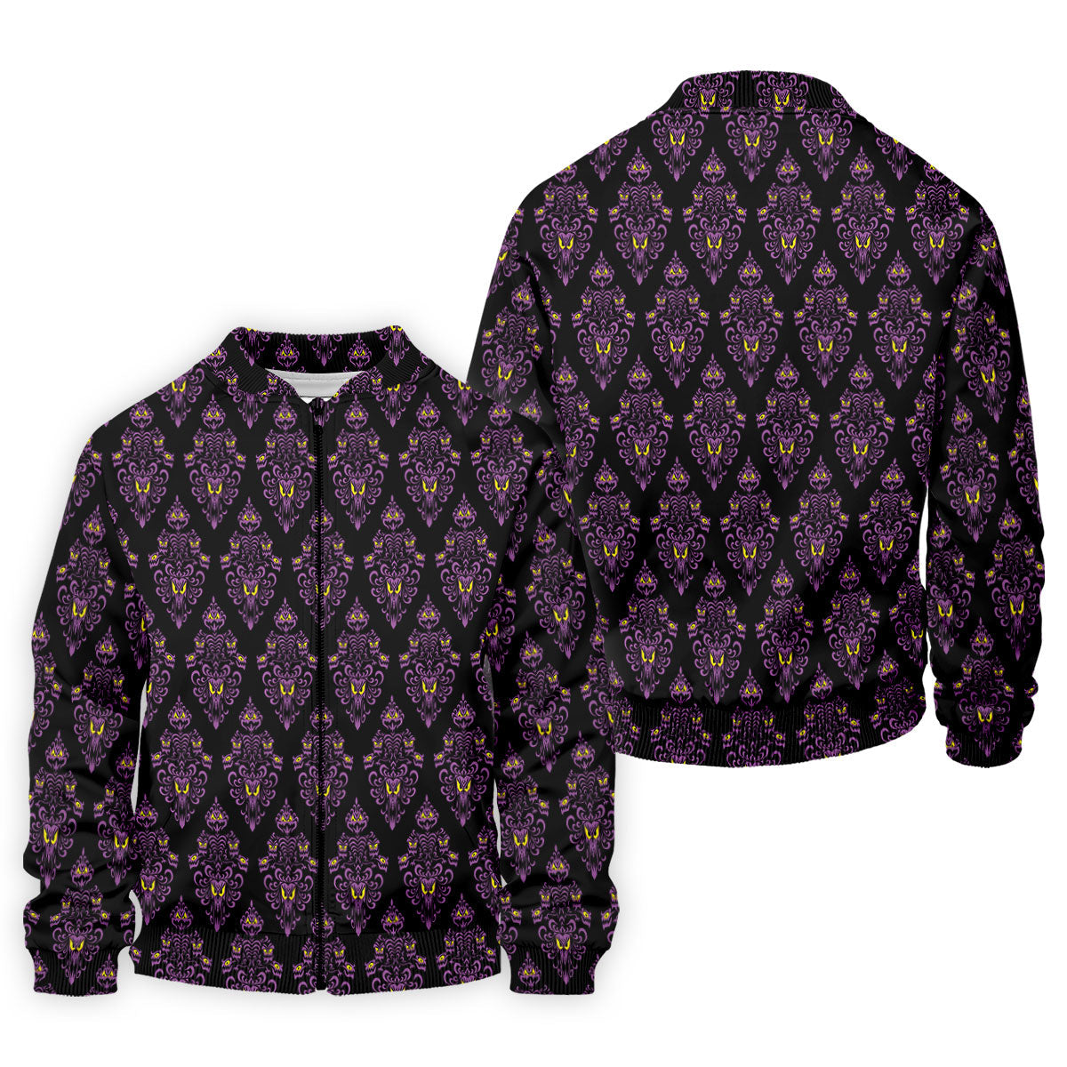 Purple Haunted Demon Faces Halloween Polo Shirt, Printed Golf Shirts, Golf Apparel For Men