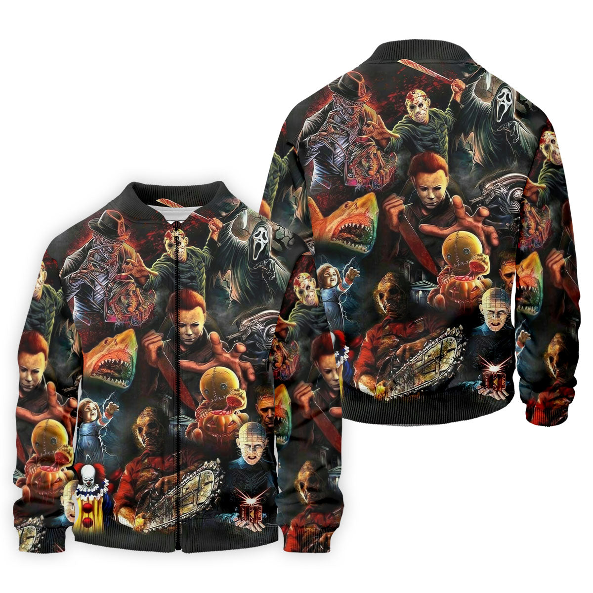 Halloween Horror Character Collage Golf Shirt, Men's Golf Shirt, Hawaiian Golf Shirt