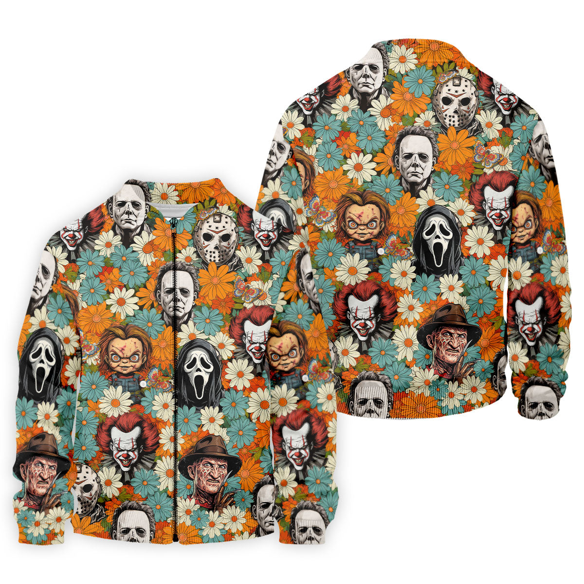 Floral Horror Character Halloween Golf Shirt, Mens Golf Apparel, Hawaiian Golf Shirt