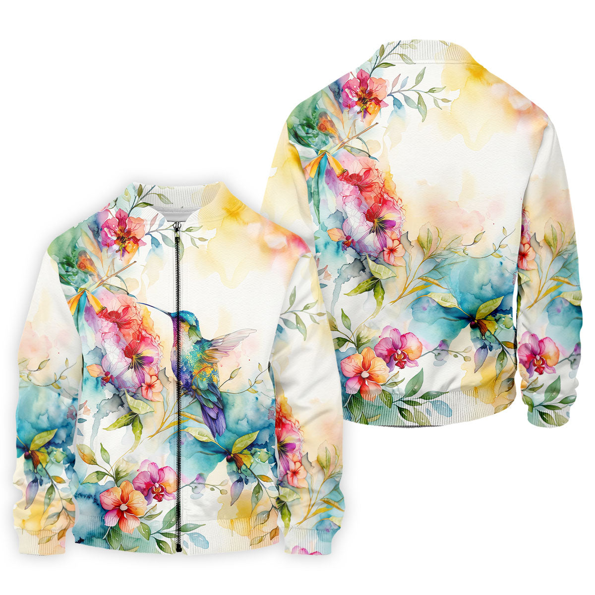 Watercolor Hummingbird Floral Polo Shirt, Men's Golf Shirt, Golf Apparel For Men