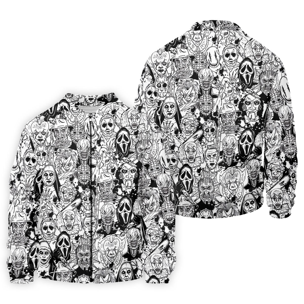 Black White Horror Character Sketch Golf Shirt, Mens Golf Polo, Halloween Golf Shirt
