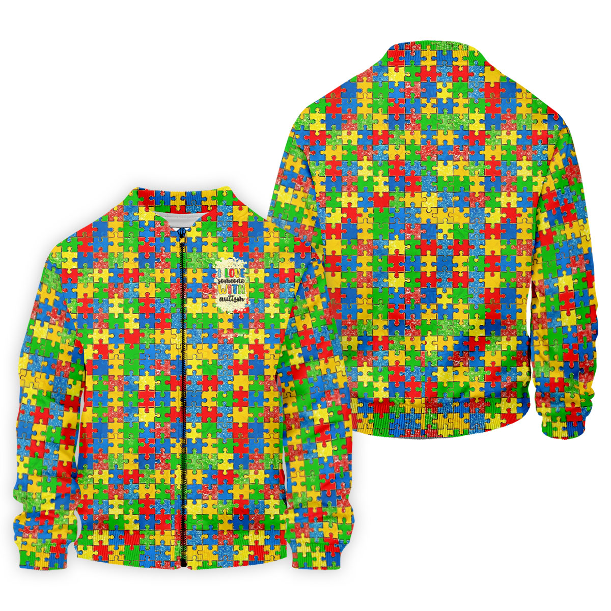 I Love Someone With Autism Colorful Puzzle Pattern Men's Golf Shirt, Autism Awareness Polo ShirtFor Men
