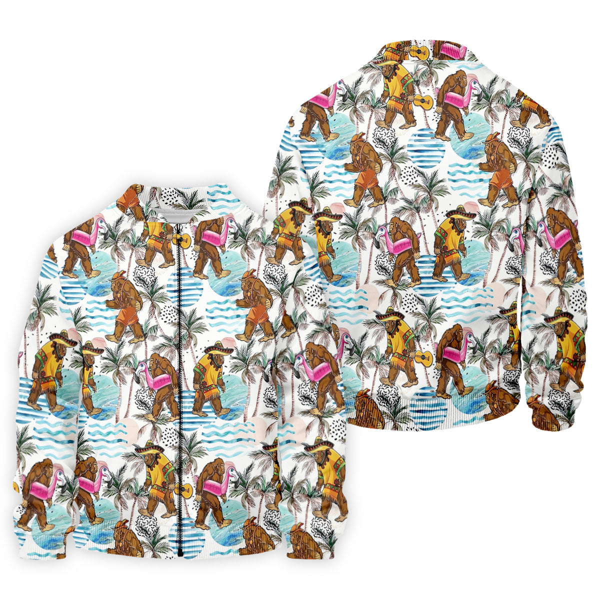 Bigfoot With Flamingo Float And Guitar Tropical Pattern Hawaiian Golf Polo, Golf Gift For Men, Golfing Apparel
