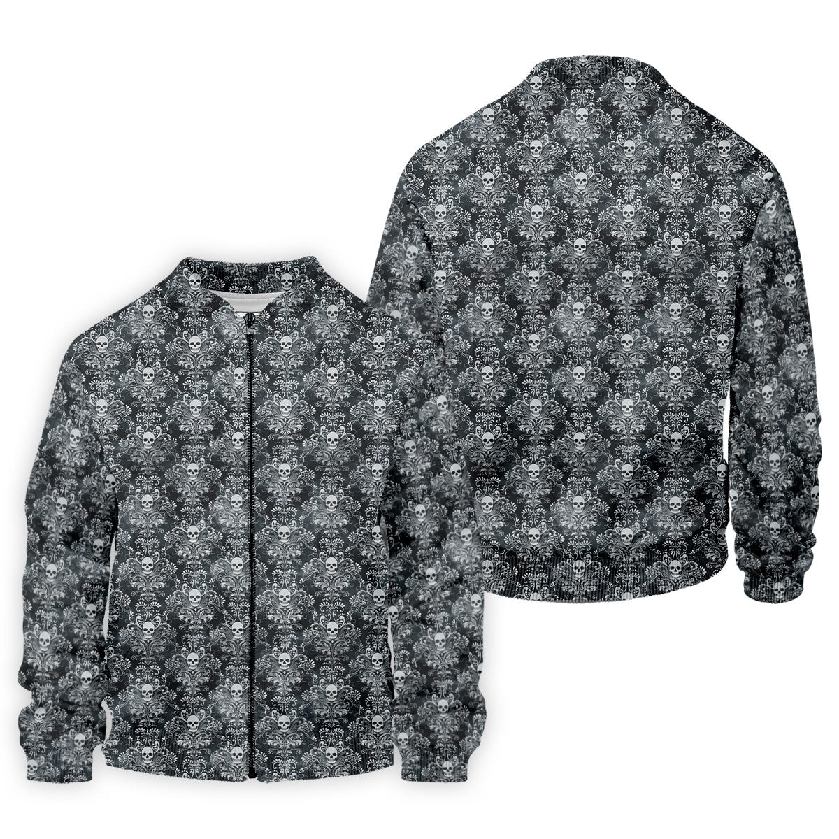 Skull Damask Charcoal Grey Gothic Floral Golf Tops For Men, Polo ShirtFor Men, Golf Shirts For Men