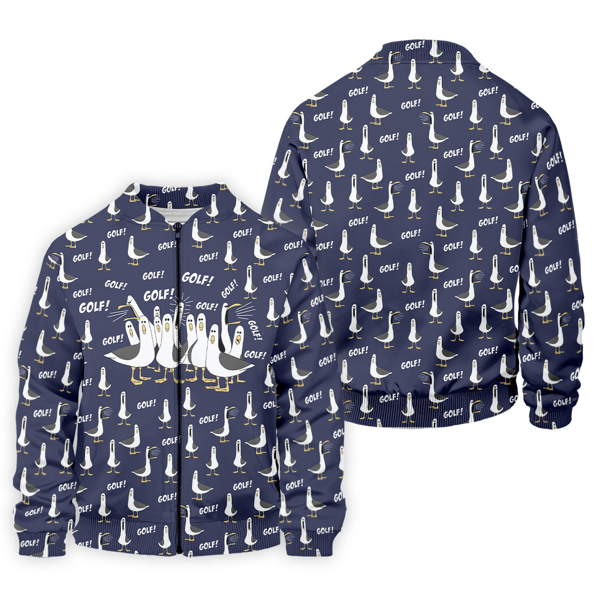 Funny Seagull Halloween Golf Shirt, Cartoon Bird Pattern, Mens Golf Apparel, Hawaiian Golf Shirt