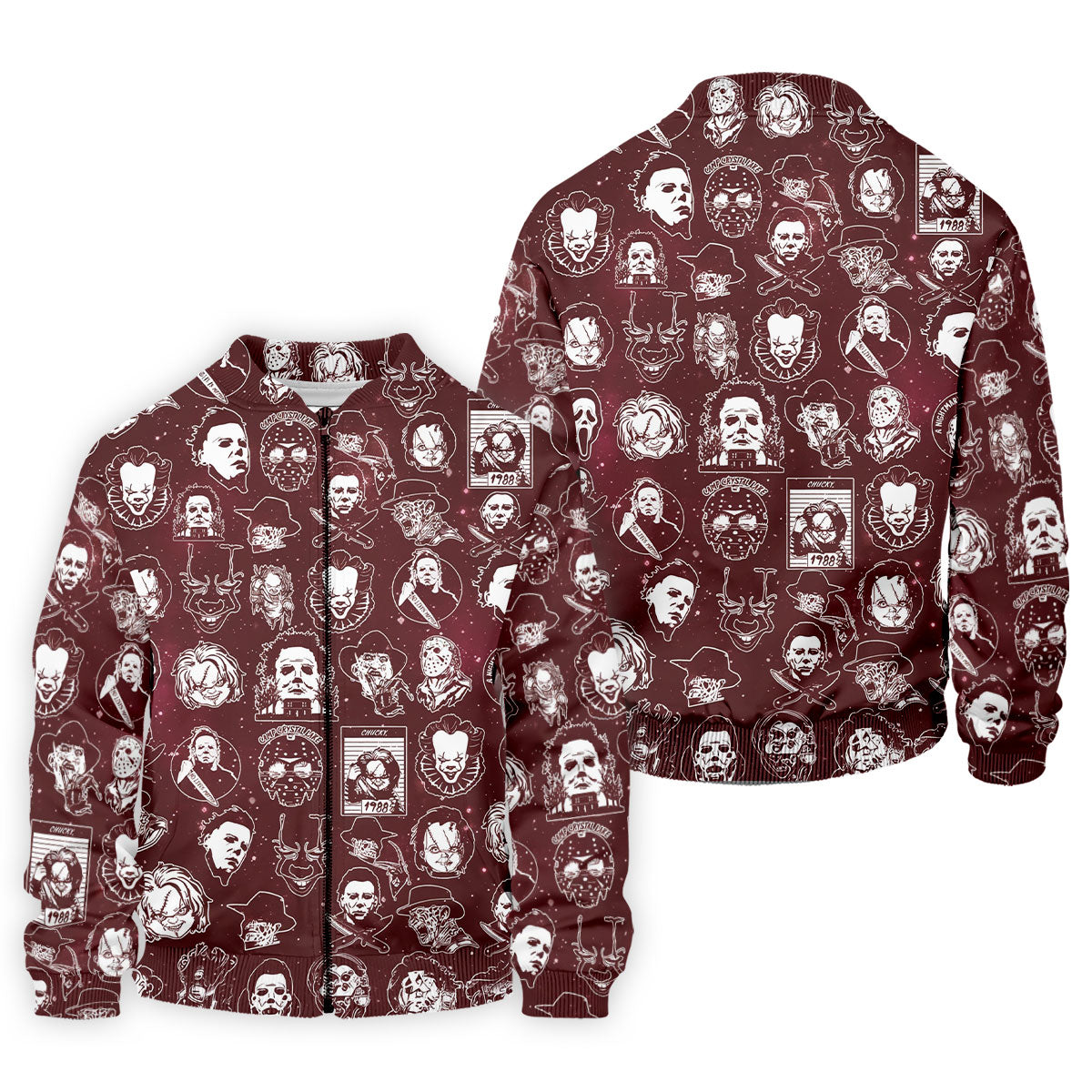 Vintage Halloween Horror Character Pattern Golf Shirt, Men's Golf Shirt, Hawaiian Golf Shirt