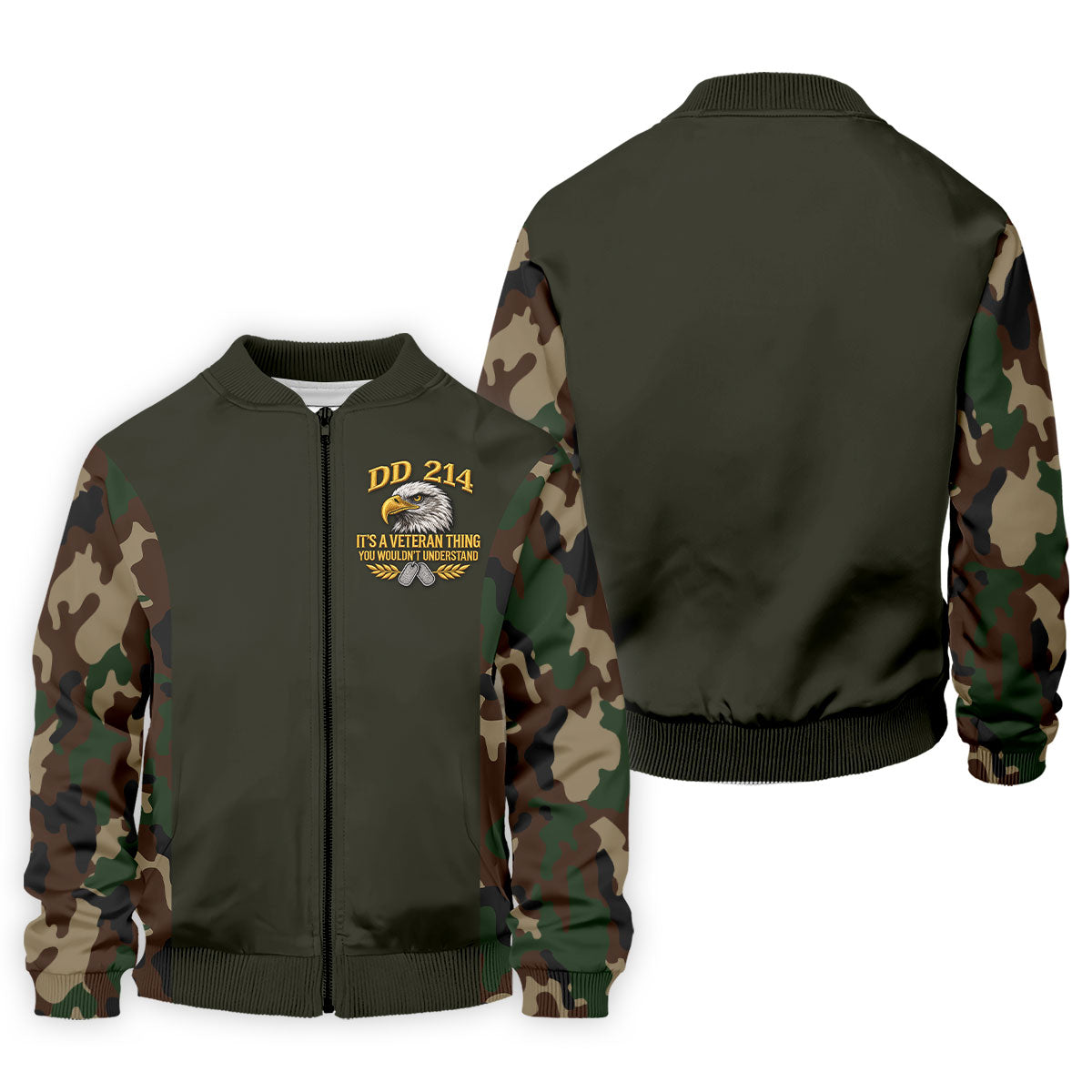 DD-214 Eagle Olive Green Camo Polo Shirt, Veterans Day Golf Shirt, Mens Golf Apparel