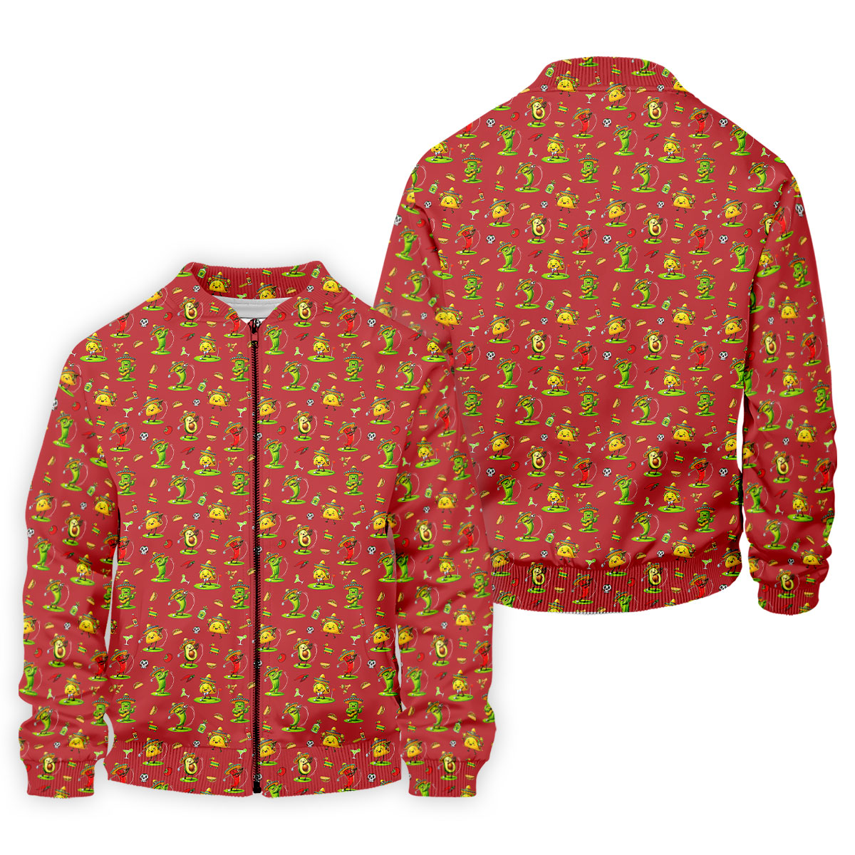 Mexican Cartoon Food Characters Cinco De Mayo Celebration Fiesta Themed Red Golf Shirts For Men