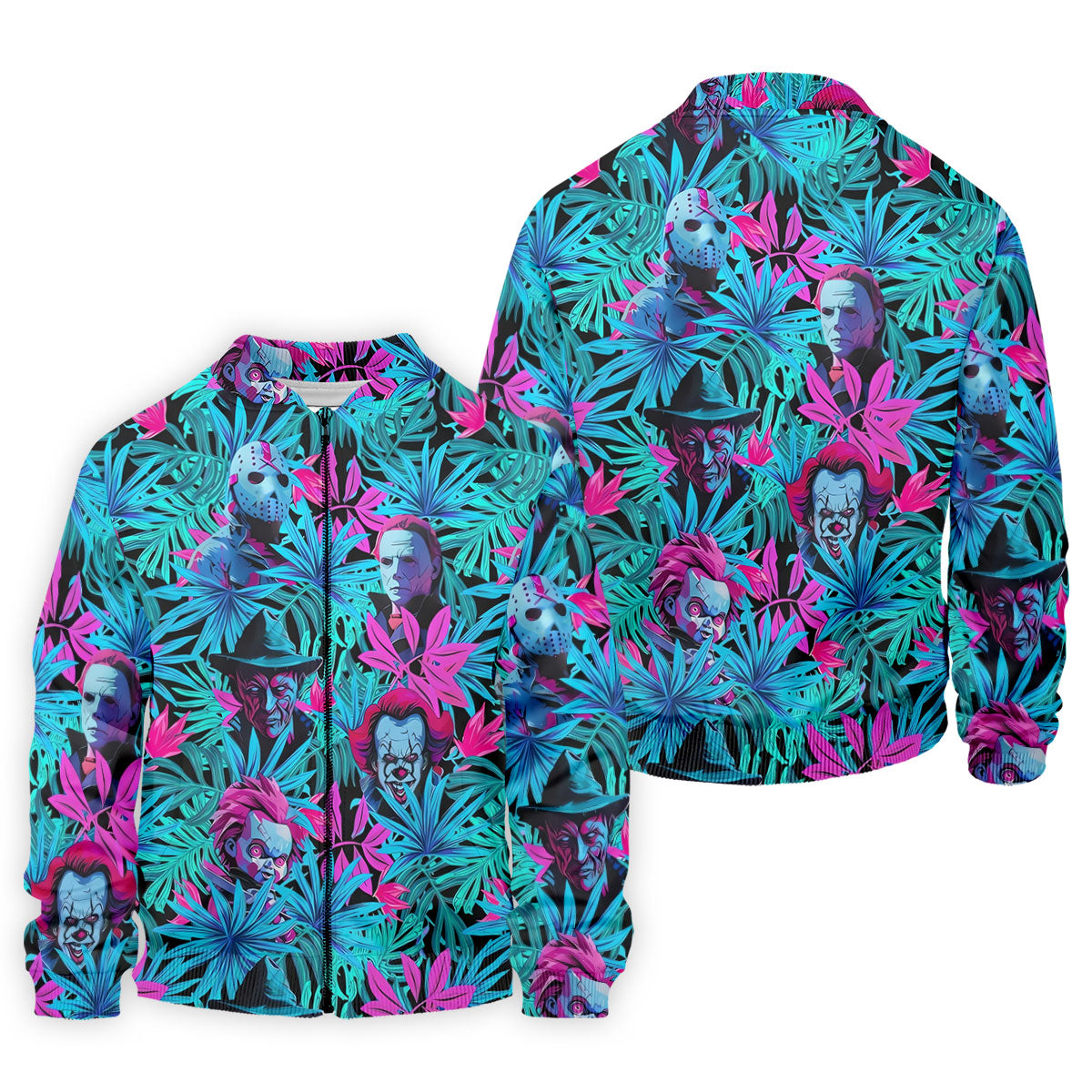 Neon Halloween Horror Character Hawaiian Golf Shirt, Men's Golf Shirt, Printed Golf Polo Shirt
