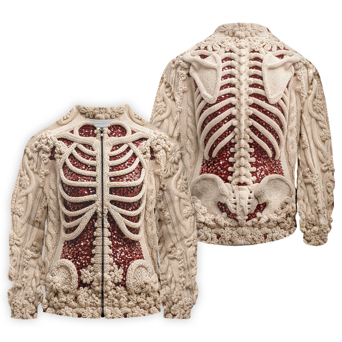 Knitted Skeleton Sequin Halloween Polo Shirt, Mens Golf Polo, Golf Apparel For Men