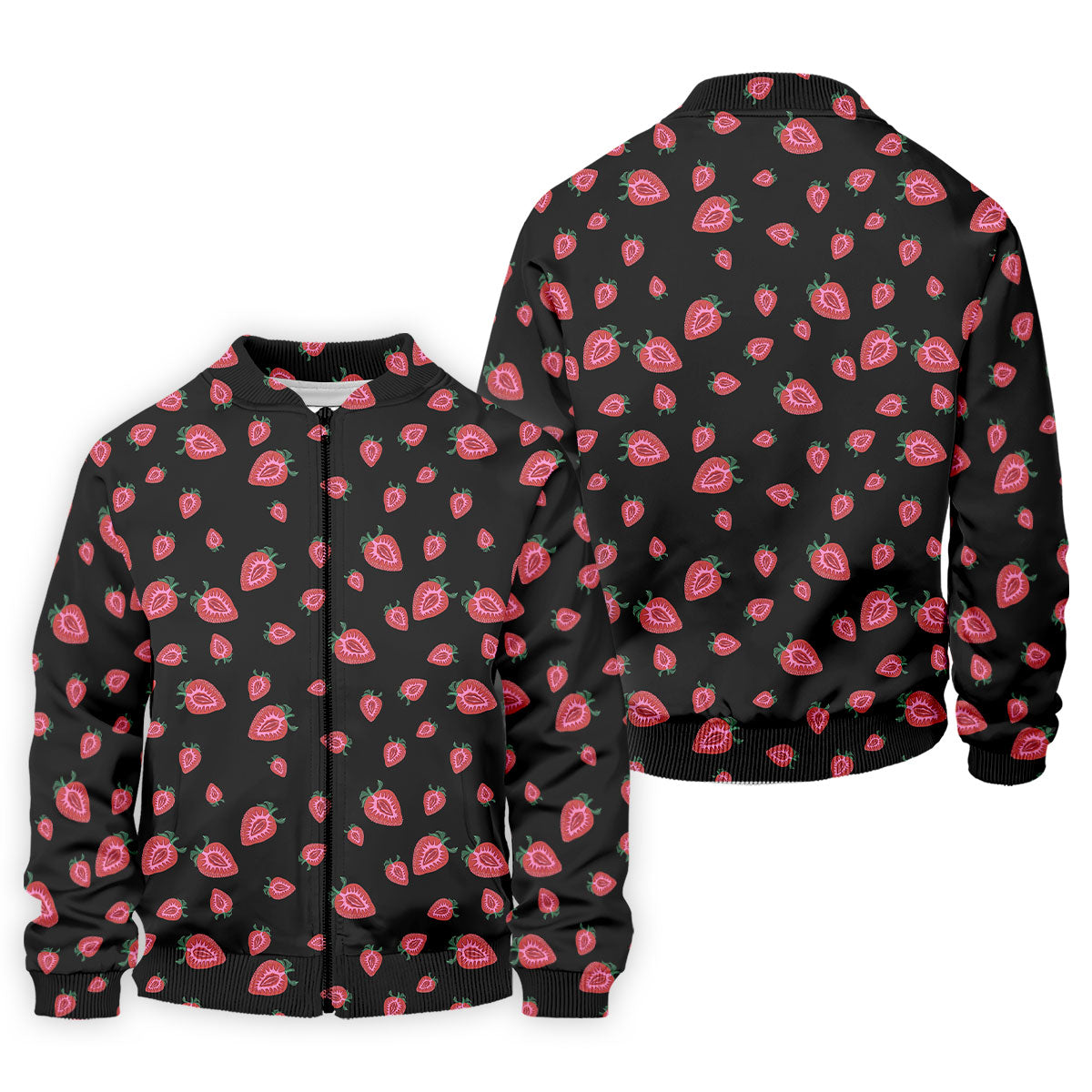 Strawberry Slice Black Golf Shirt, Men's Golf Shirt, Hawaiian Golf Shirt, Golf Shirts For Men