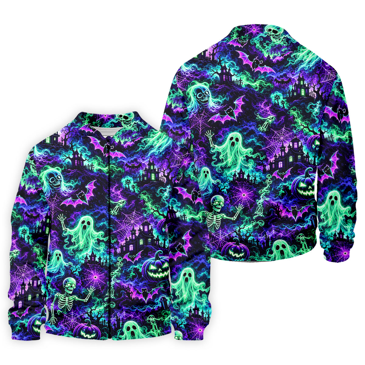 Neon Ghost Skeleton Halloween Horror Character Polo Shirt, Golf Shirt, Mens Golf Polo