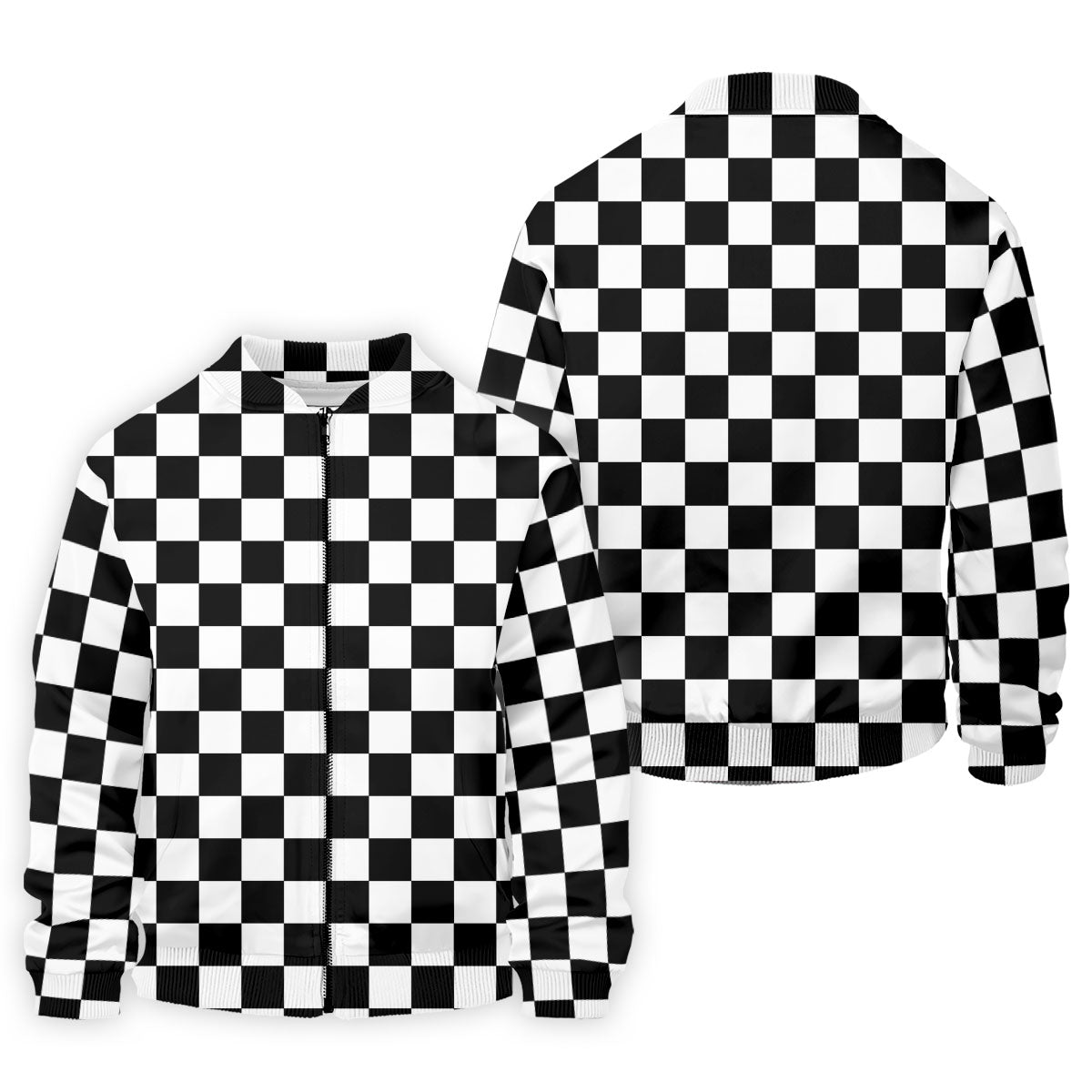 Black White Checkerboard Golf Shirt, Racing Flag Men's Golf Polo, Polo Shirts For Men