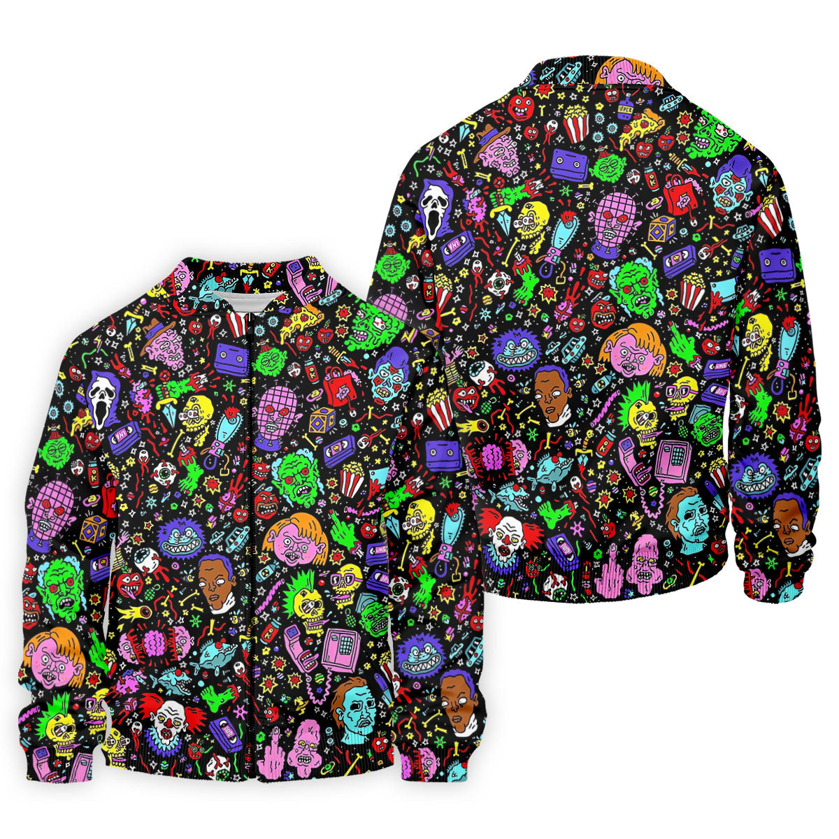 Halloween Horror Character Doodle Hawaiian Golf Shirt, Men's Golf Shirt, Printed Golf Polo Shirt