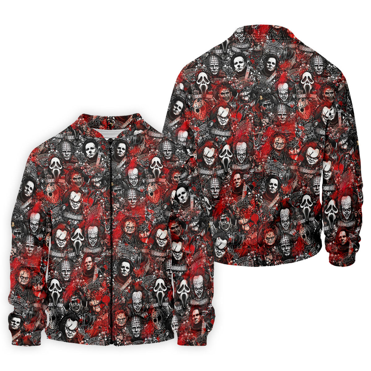 Red Horror Character Collage Halloween Golf Shirt, Men's Golf Shirt, Hawaiian Golf Shirt