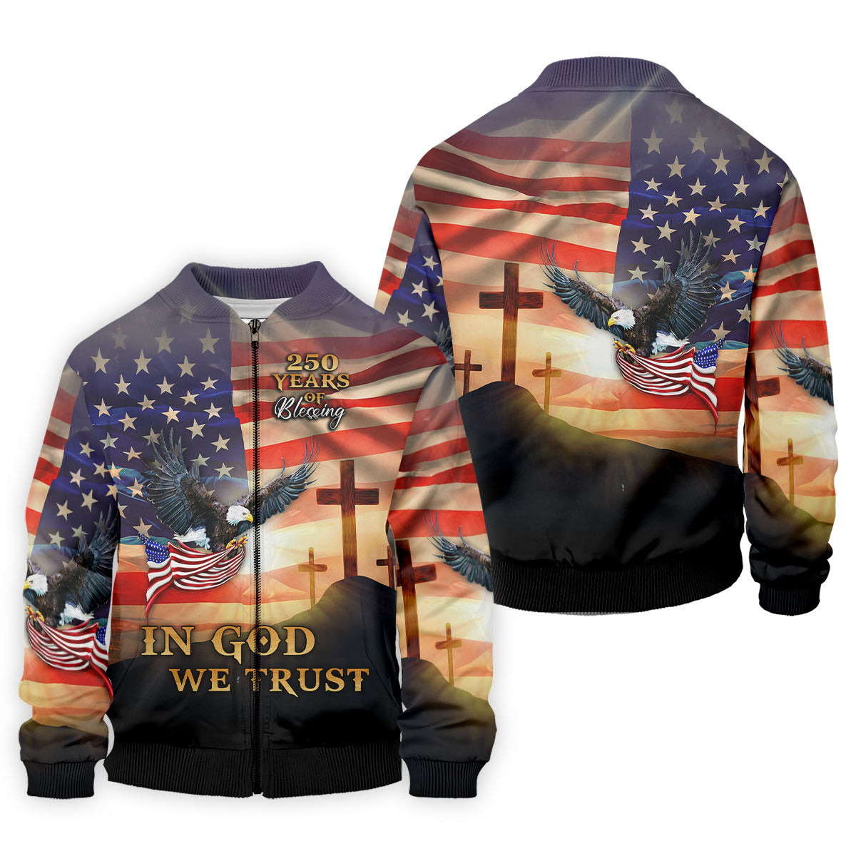250 Years Of Blessing In God We Trust Faith Cross Patriotic 4th Of July Golf Shirts For Men