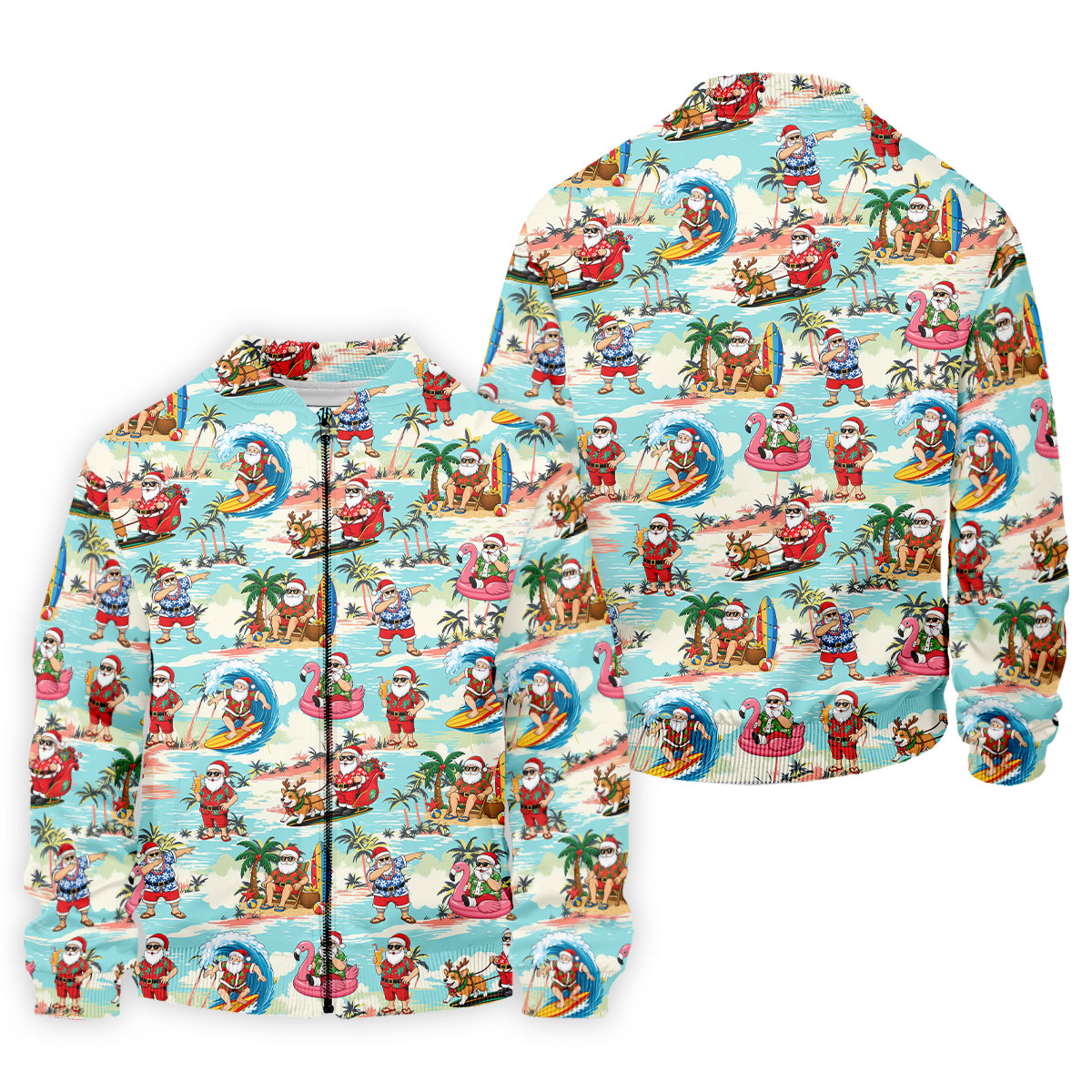 Funny Tropical Santa Beach Christmas Polo Shirt, Mens Golf Polo, Hawaiian Golf Shirt