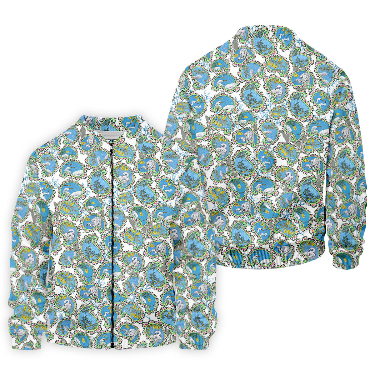 Paisley Flowers Heron Painting Print Golf Shirt, Polo ShirtFor Men, Golf Shirts For Men