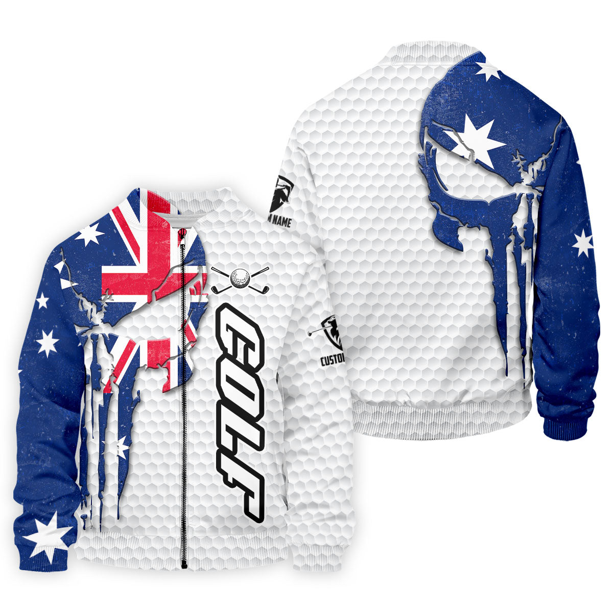Cool Skull Golf Ball Pattern Australia Flag Print White Golf Shirt, Polo Shirts For Men