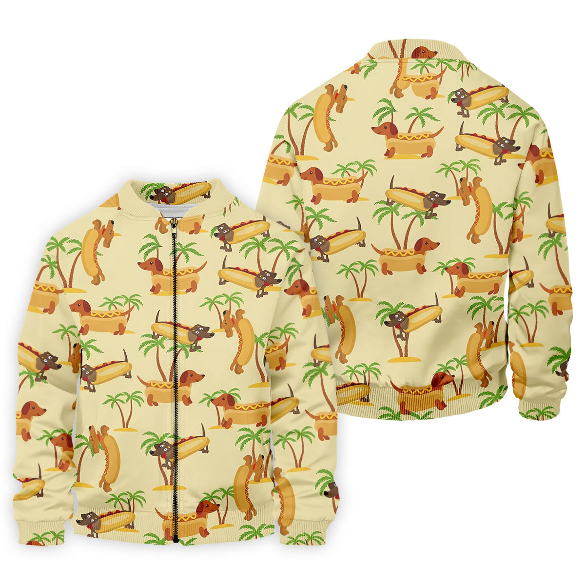 Funny Hot Dog Dachshund Tropical Hawaiian Golf Shirt, Mens Golf Polo, Printed Golf Shirts
