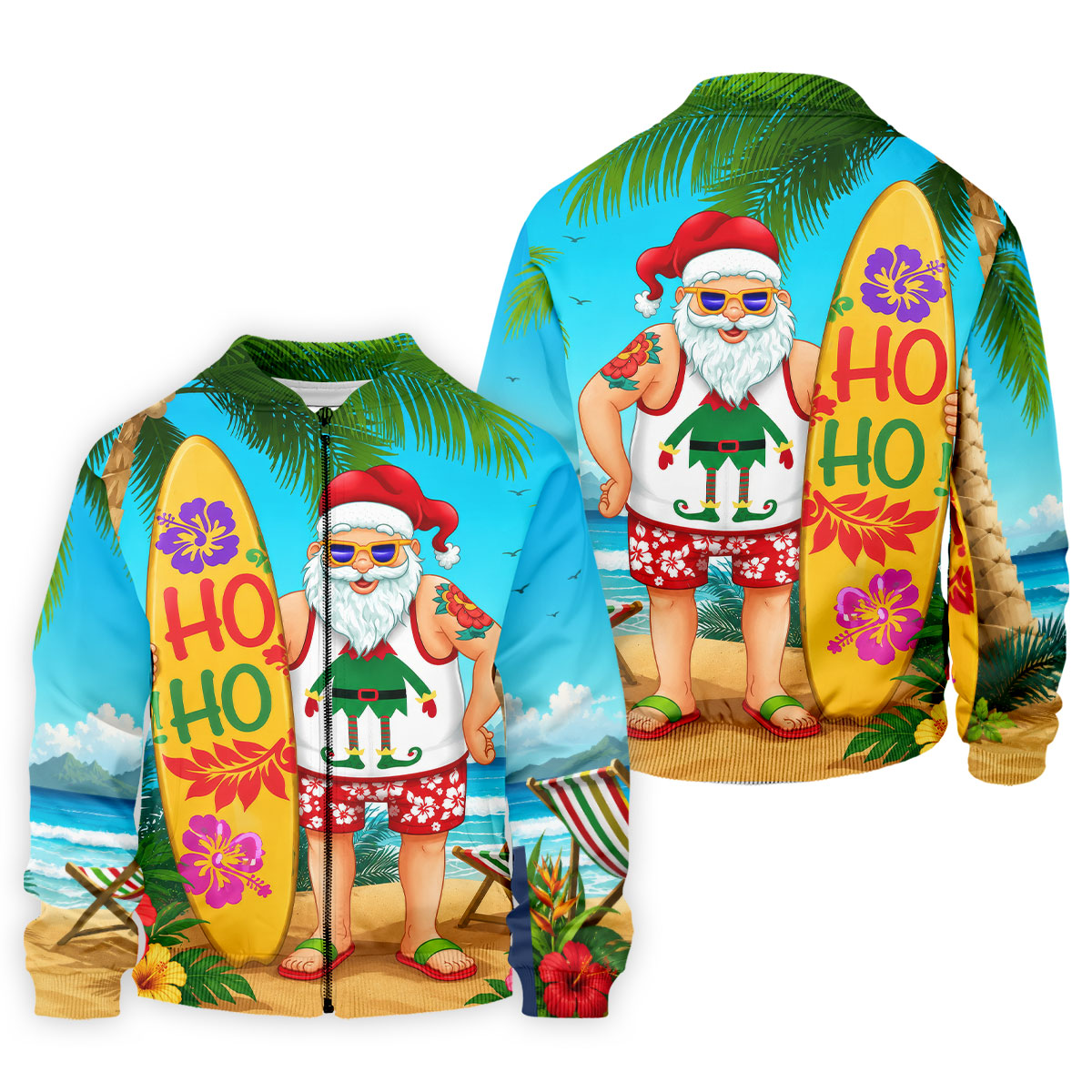 Surfboard Santa Tropical Christmas Golf Shirt, Men's Golf Shirt, Hawaiian Golf Shirt