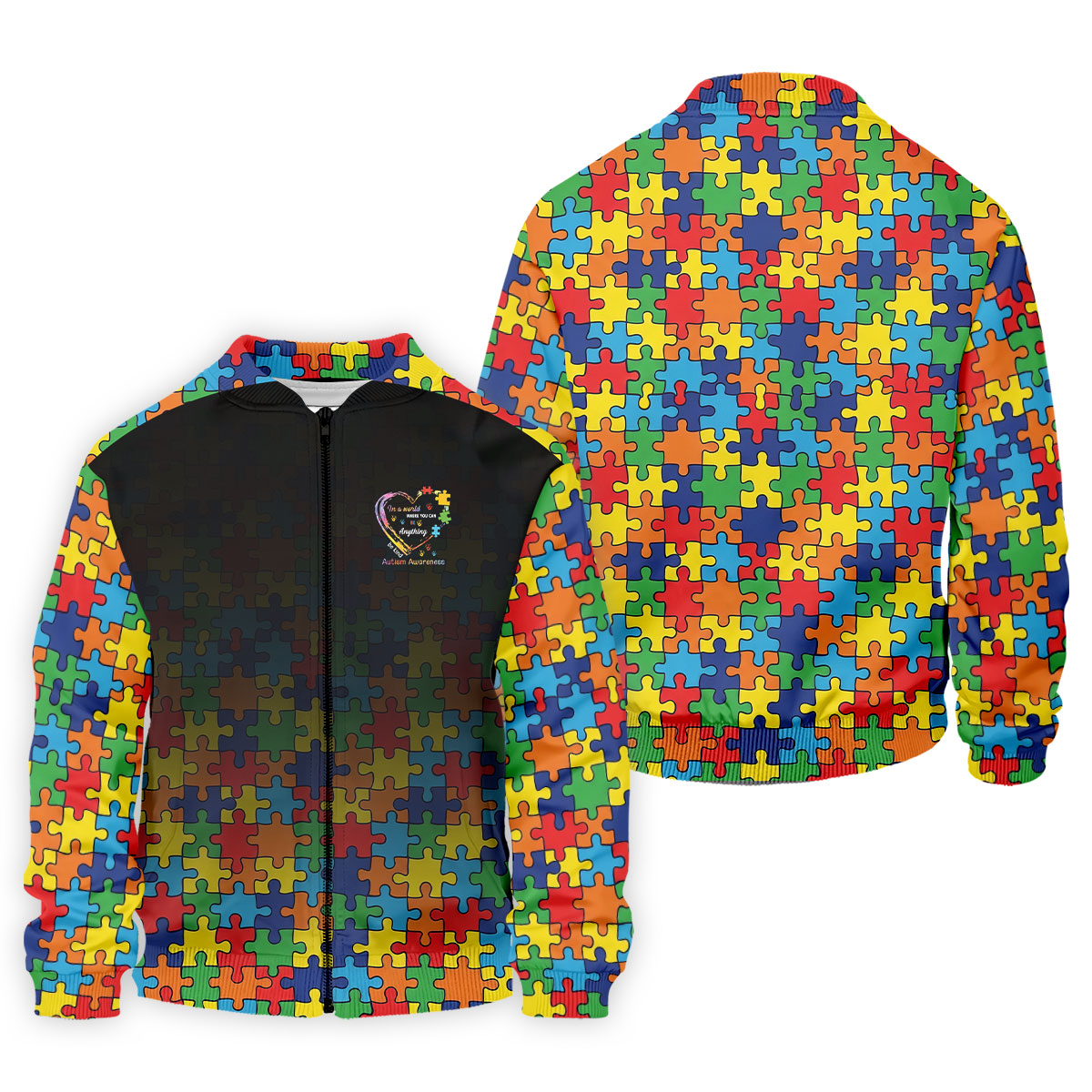 In A World Where You Can Be Anything Be Kind Autism Awareness Puzzle Pattern Black Fade Men's Golf Shirt