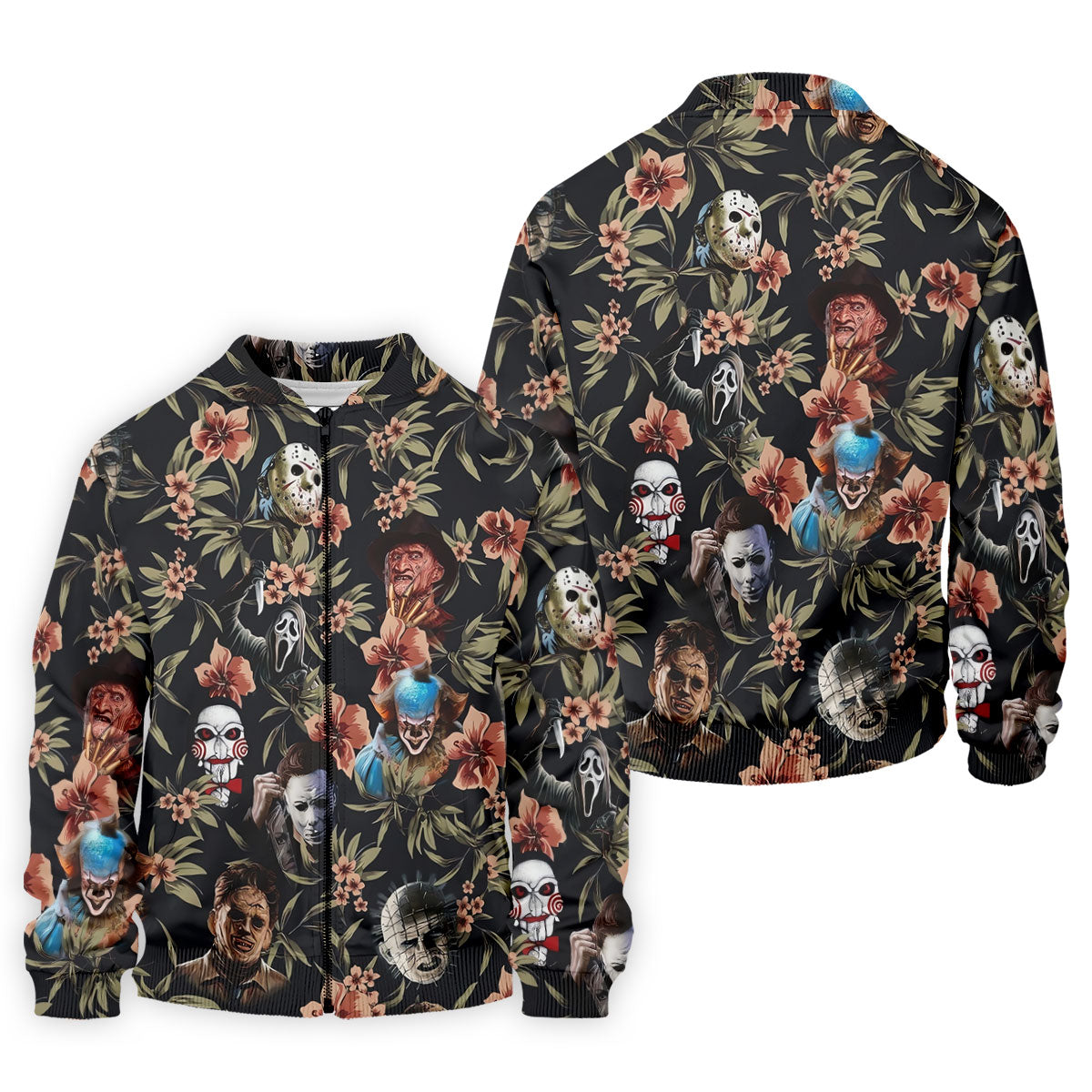 Dark Floral Horror Character Halloween Golf Shirt, Mens Golf Polo, Hawaiian Golf Shirt