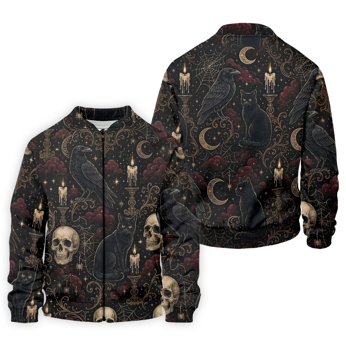 Gothic Raven Black Cat Skull Halloween Polo Shirt, Golf Shirts For Men, Mens Golf Apparel