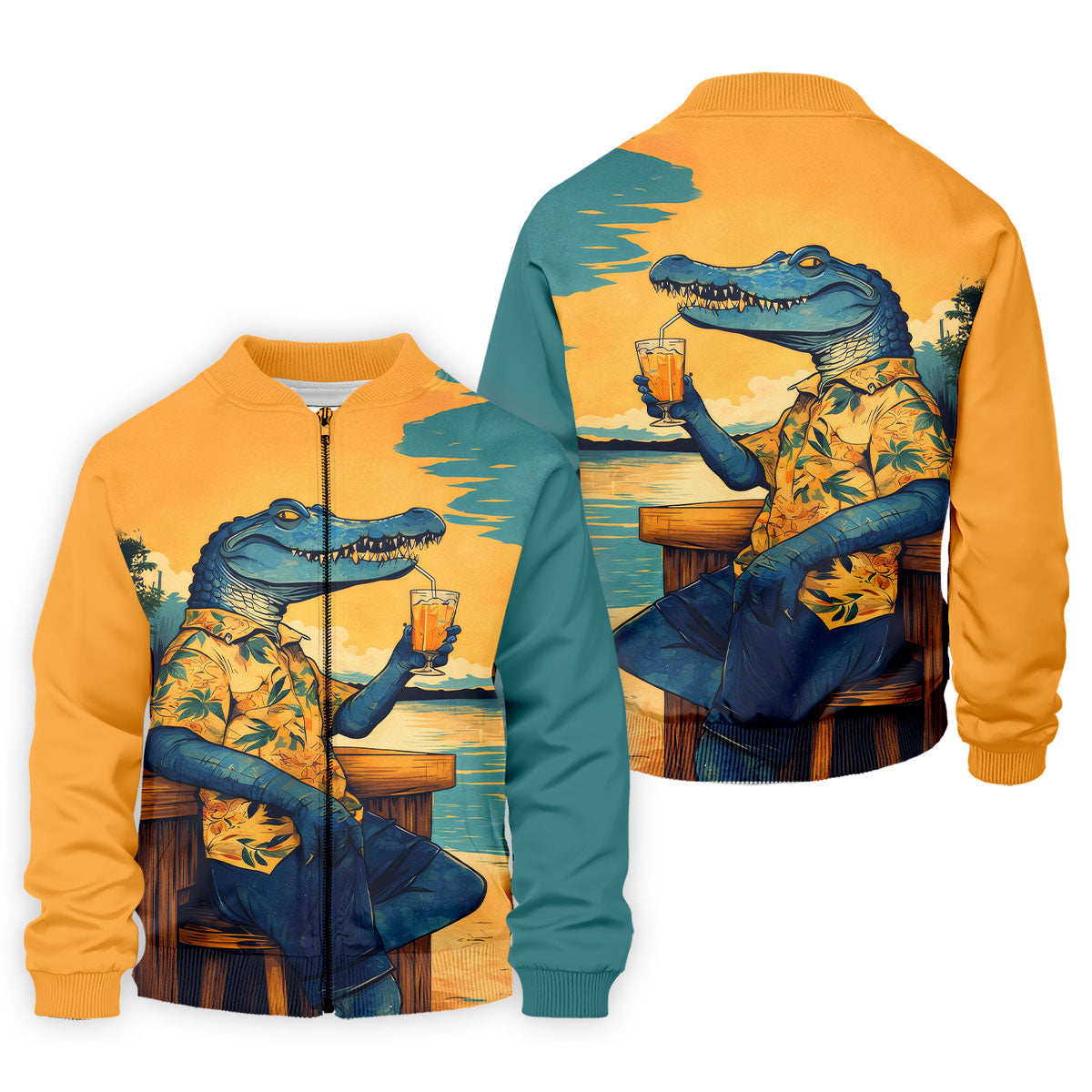 Funny Crocodile Tropical Theme Hawaiian Golf Shirt, Polo Shirts For Men, Golfing Apparel