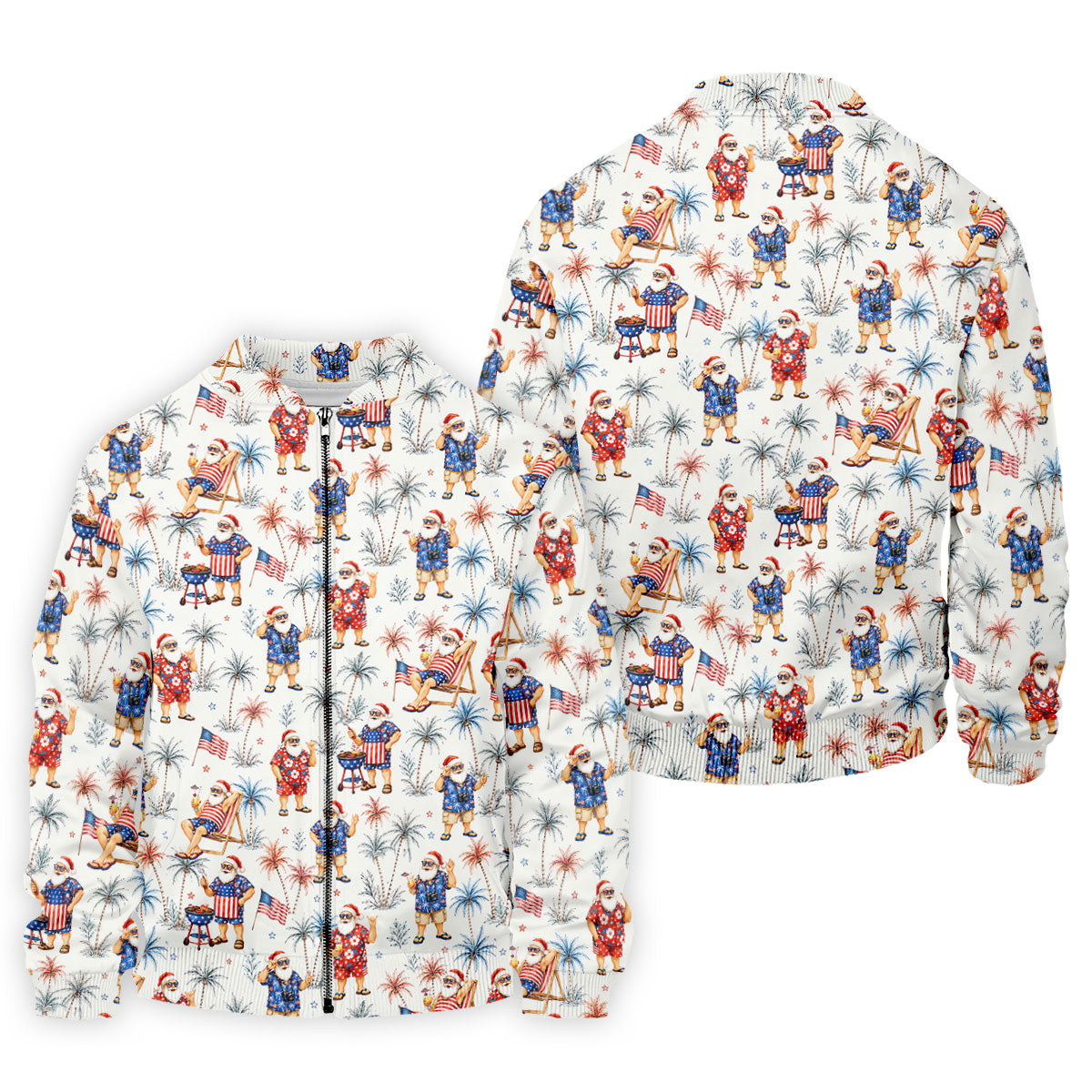 Patriotic Santa Tropical Christmas Polo Shirt, Mens Golf Polo, Hawaiian Golf Shirt