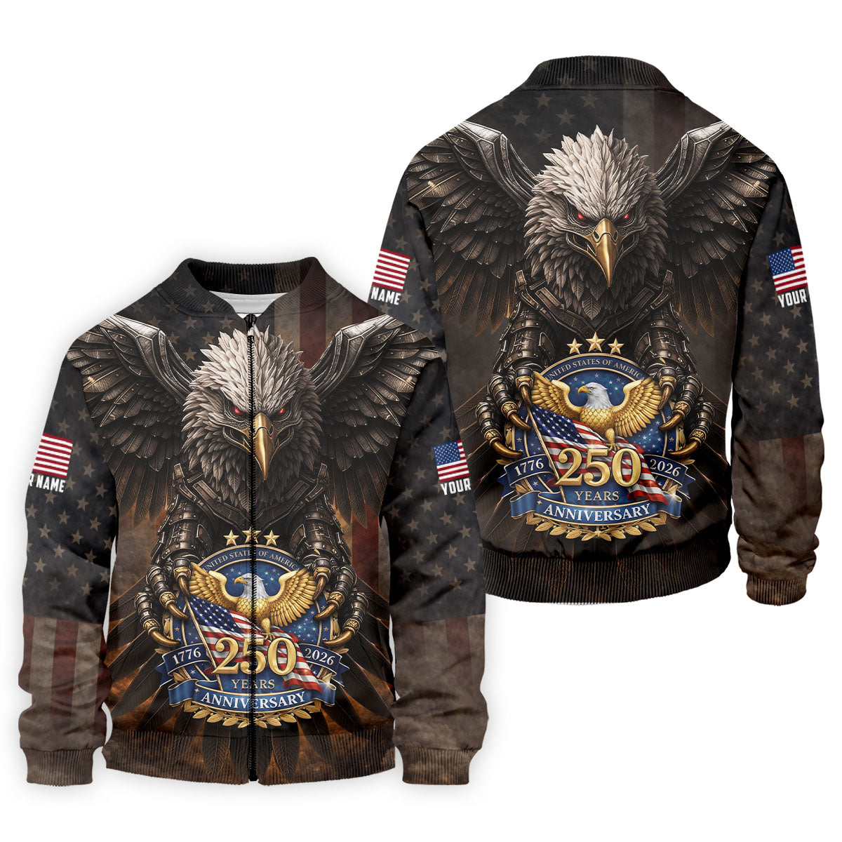 250 Years Fierce Eagle American Flag Retro Golf Shirt, Patriotic 4th Of July Golf Shirts For Men