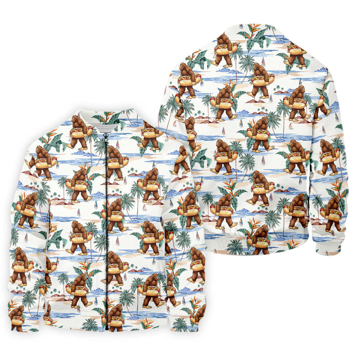 Bigfoot Hot Dog Beach Hawaiian Shirt, Mens Golf Polo, Hawaiian Golf Shirt, Golf Apparel For Men