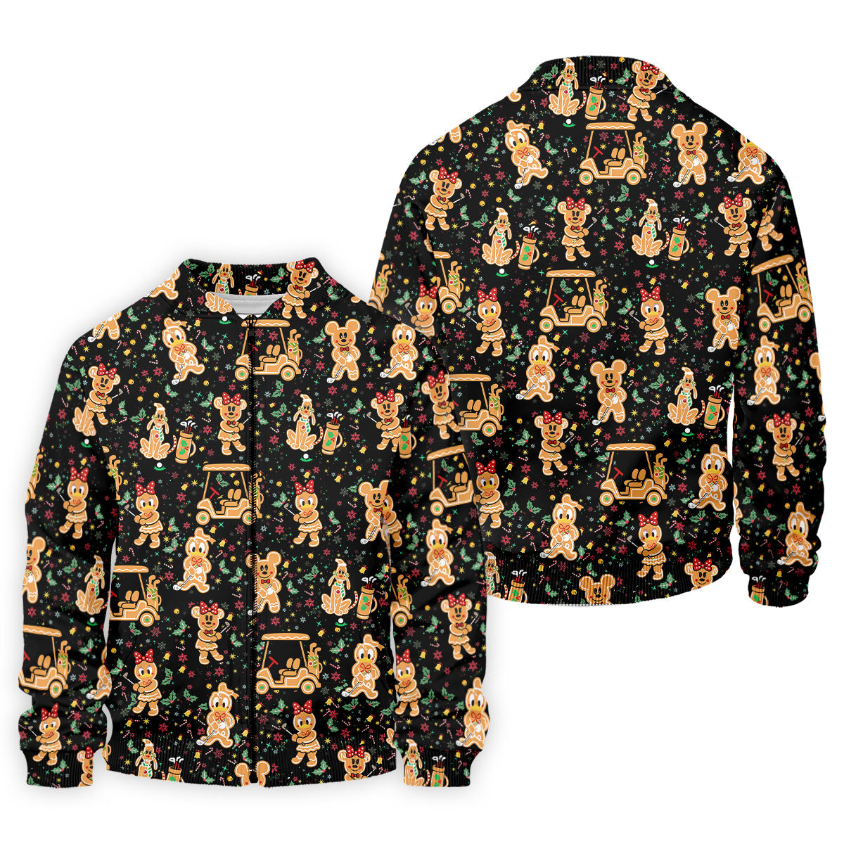 Cartoon Gingerbread Black Golf Shirt, Christmas Golf Shirt, Polo Shirts For Men, Golf Gift For Men