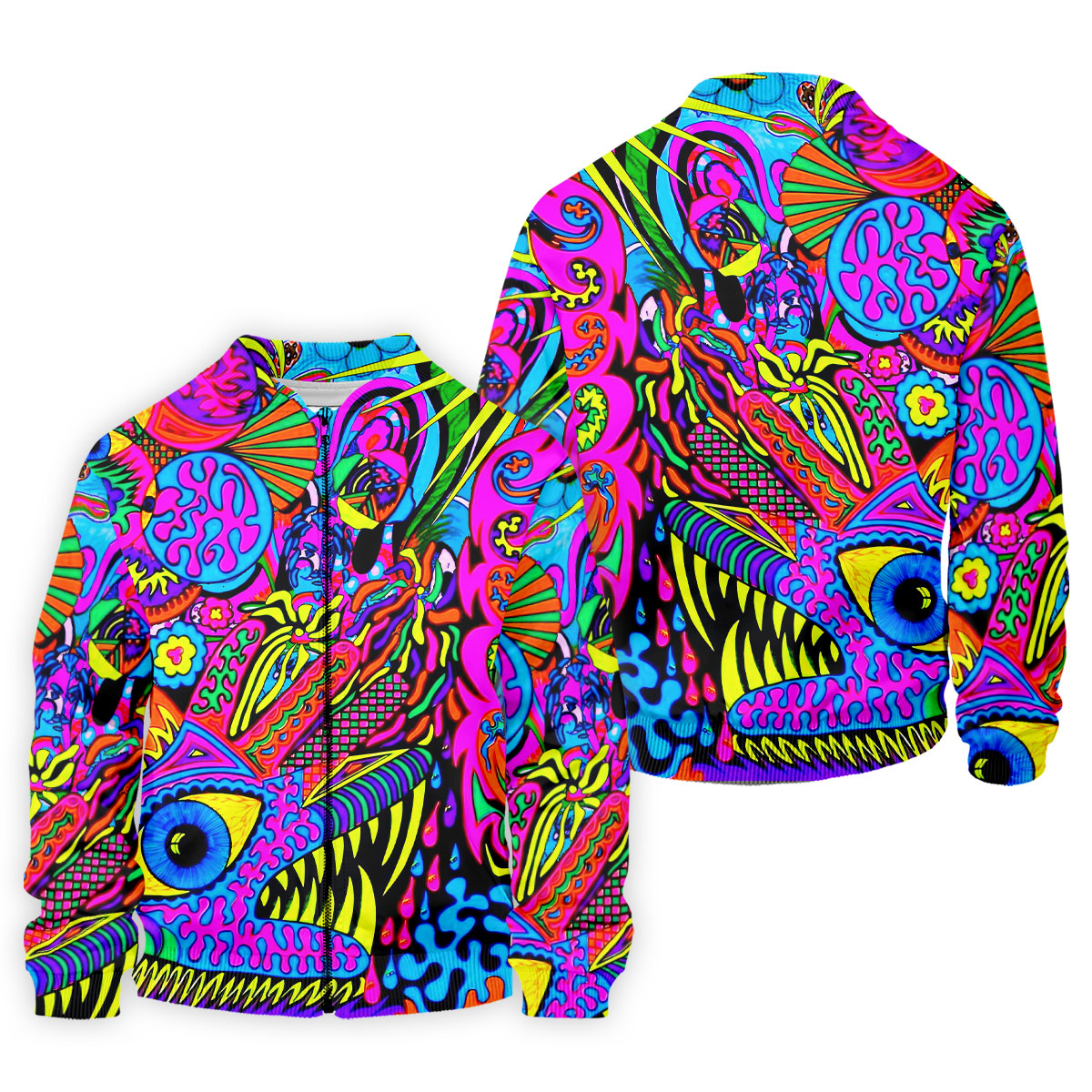 Neon Psychedelic Abstract Eye Pattern Golf Shirt, Mens Golf Polo, Printed Golf Shirts, Golf Polo Shirts For Men