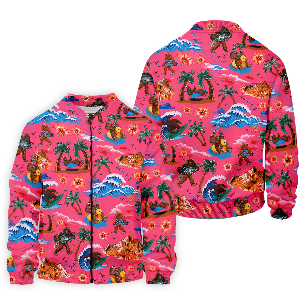 Pink Bigfoot Aloha Beach Vacation Golf Shirt, Mens Golf Polo, Printed Golf Shirts